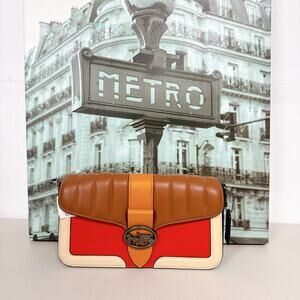 Coach 5568 Georgie Shoulder Bag With Colorblock Linear Quilting Pumpkin